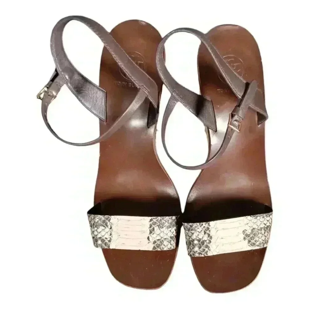 Tory Burch Espadrille Wedge Sandals Heels Leather Snake Women's 6.5 M
